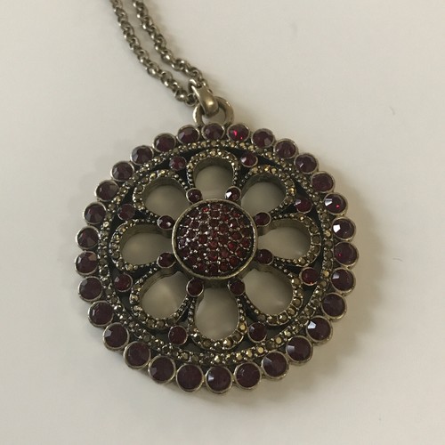 Lucky Brand Semi-Precious Stones Red Garnet Medallion Necklace