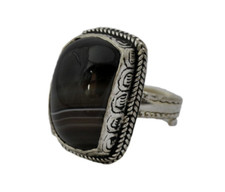 Black Agate Silver Plated Ring Adjustable 9-11 Ethnic Nepalese Handmade RG177