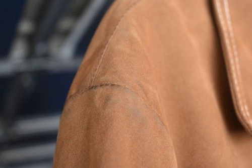Men's Vintage 70's Brown Vinyl Suede 3 Button Jacket W/Wood Buttons 40R - Picture 4 of 9