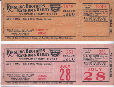1956 Ringling Brothers Zirkus Gratis Saison Ticket Paar