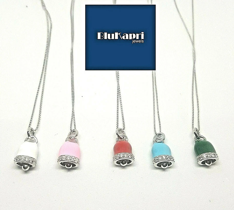 Ciondolo donna in argento 925 campanella  smaltata collana ARGENTO 925/1000 - Immagine 2 di 4