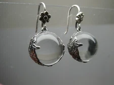 Genuine Pool Of Light Sterling Silver 925 Floral Orb Marcasite Dangle  Earrings