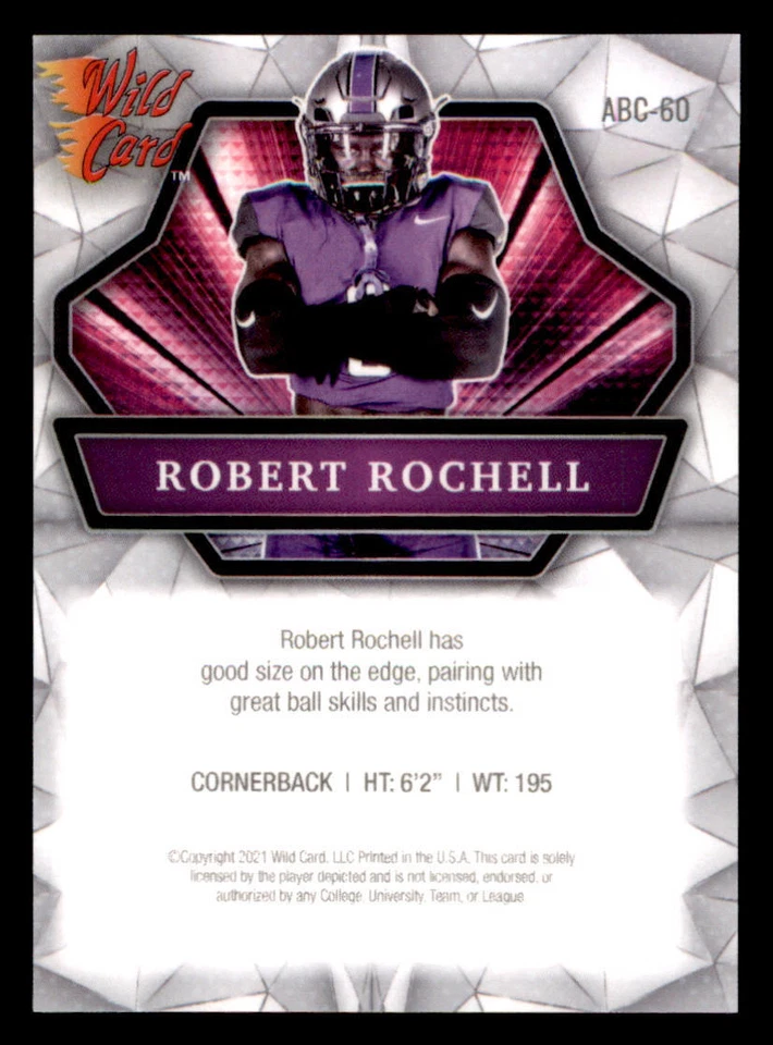 2021 Wild Card Alumination #ABC-60 Robert Rochell holo-Lux 91/99 - Image 2 of 2
