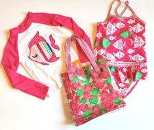 Gymboree sz 4 Fish Rash Guard Swimsuit Bag Set NWT