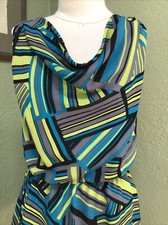 BANANA REPUBLIC Size 4 GEOMETRIC Green Blue Black Drape Neck Sleeveless Dress