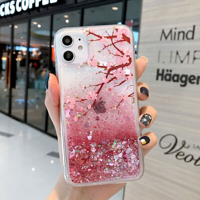 Liquid Glitter Flower Phone Case For iPhone 16 15 14 13 12 11 Pro Max XR 7 8 SE