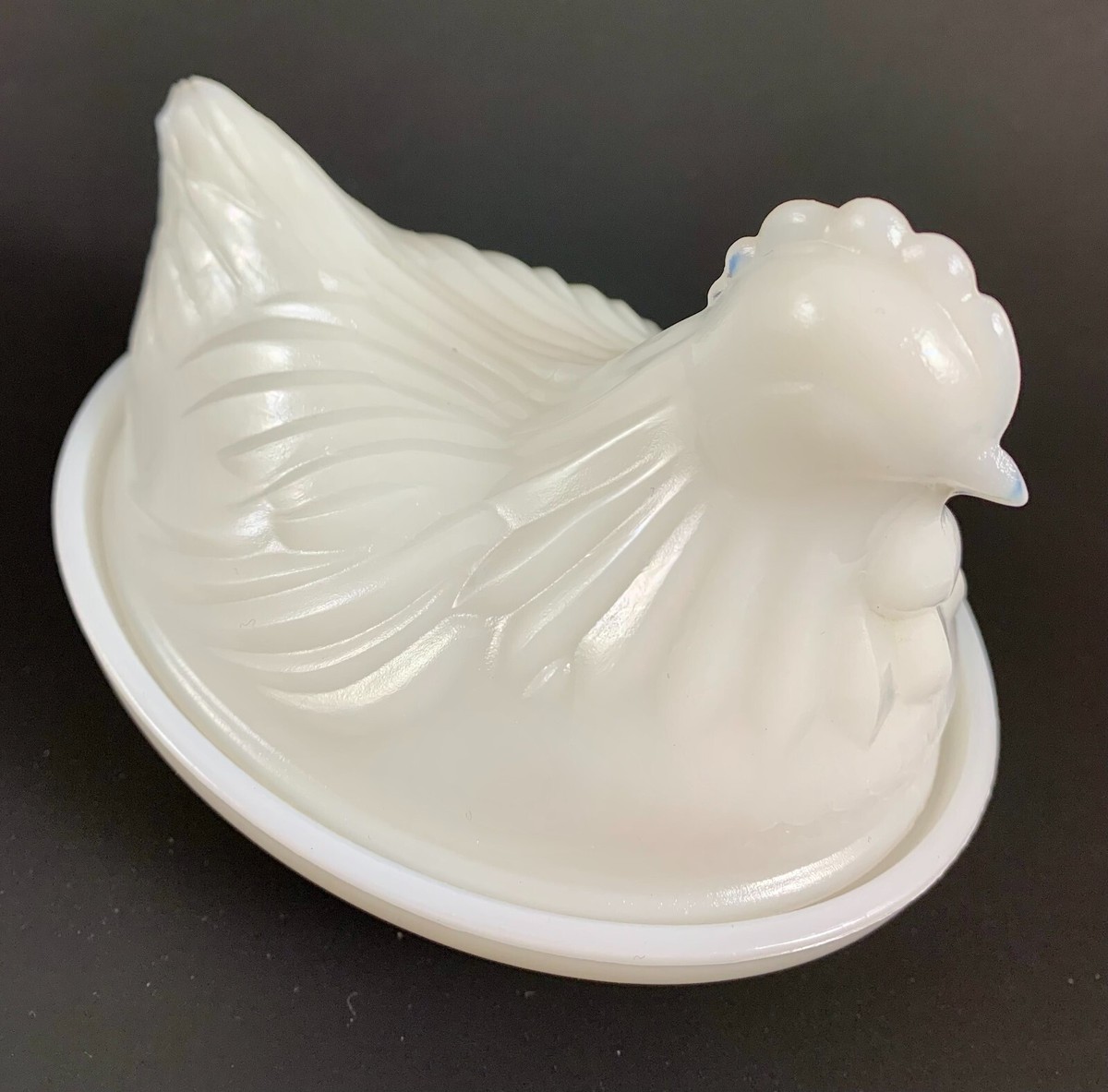 Vintage MCM Hazel Atlas White Milk Glass Chicken Hen on Nest