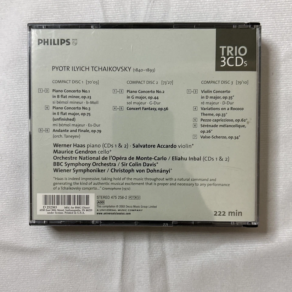 TCHAIKOVSKY Complete Concertos 3 CD SET Philips HAAS Piano ACCARDO Violin INBAL - Image 4 of 4