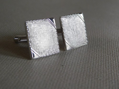 Gemelos cuadrados de plata cepillada brillante - Imagen 2 de 4