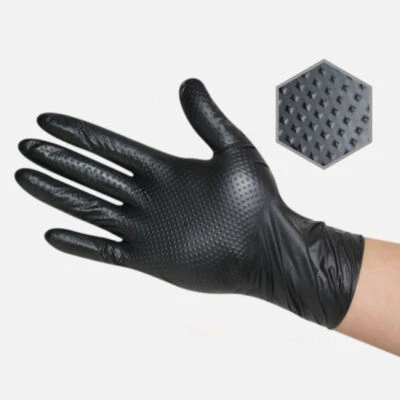 SAFEGAURD/SUPREME Diamond Grip Extra Thick 8 mil Black Nitrile Gloves Latex & Powder Free Mechanic