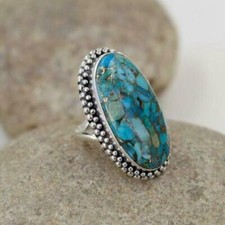 Blau Kupfer Türkis Edelstein 925 Sterling Silber Handmade Ring Alle Größen