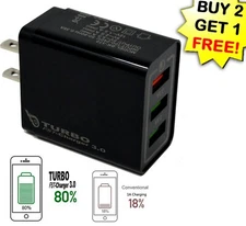USB Fast Quick Triple wall Charger 18W / 5V.12V / 3.5A for Android/iPhone Black