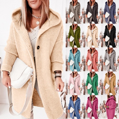 US Womens Knitted Sweater Open Front Coat Long Hoodies Cardigan Coat Tops Jacket