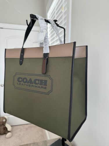 NWT COACH 89298 Field tote 40 with coach badge Canvas Army Green Multi - Picture 3 of 13