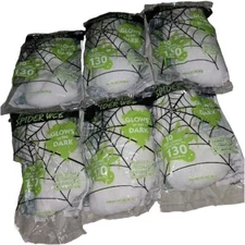 Lot Of 6 Spider Web  Super Glow In Dark Stretch Halloween Decor 130 Sq Ft Ea