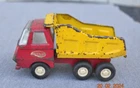 VTG Tonka Mini Dump Truck Red & Yellow 70’s Pressed Steel 5” Dual Axel