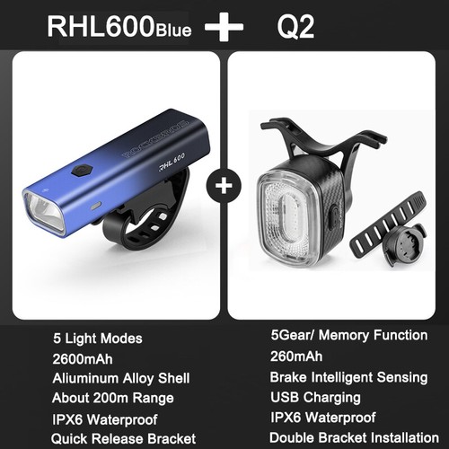 ROCKBROS Headlight and Taillight Combination Bike Front Rear Light Set USB-C LED - Picture 42 of 72