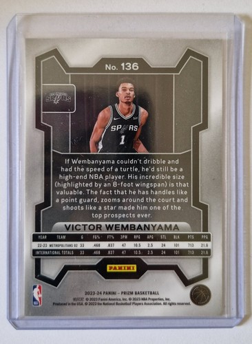 2023-24 Panini Prizm Victor Wembanyama Rookie #136 Spurs Base RC - Bild 2 von 2