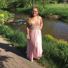 JVN by Jovani Pink and Gold Prom Dress