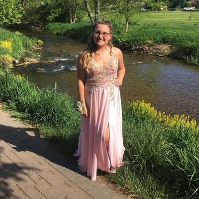 JVN by Jovani Pink and Gold Prom Dress