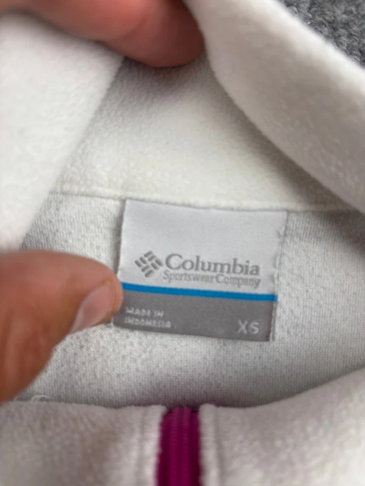 Pullover polar Columbia para mujer XS blanco rosa concienciación sobre el cáncer de mama 1/4 cremallera Foto 3 de 4