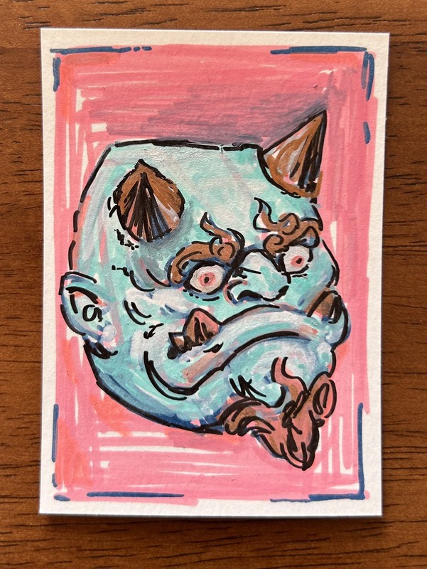ACEO Original Painting “Golem Head” by Mogotasia 2.5x3.5 stylized