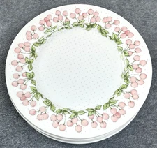 JUBILEE Set of 4 Dessert Plates 7.5" Japan Cherries Cherry Blossom Fruit Rim Dot