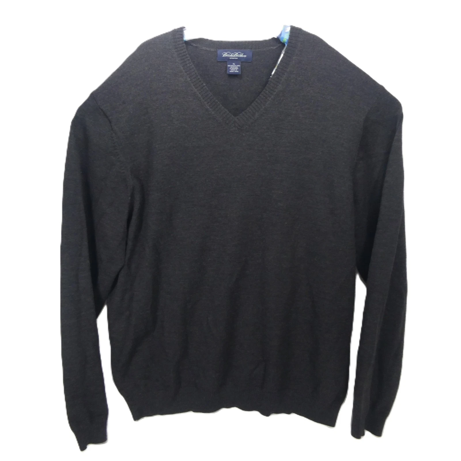 Brooks Brothers Men's Dark Gray XL Merino Wool Sweater V Neck Stretch