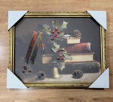 NEW Hobby Lobby Holiday Books  Holly Framed Wall Decor Christmas 11  X 14  