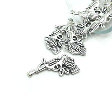 Silver Gun and Rose Charms, 33x16mm - US Seller
