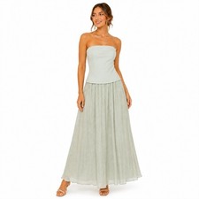 Moon River Womens Strapless Maxi Dress Sage Green Textured Skirt Boho Small