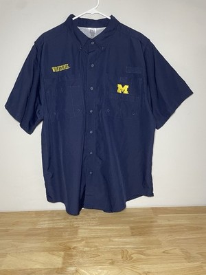 Michigan Wolverines Button Up Shirt Mens XL Blue Active Wear Windbreaker Sport