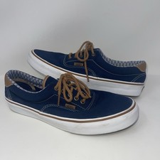 Vans Era 59 Navy Chevron Men 10 Low Top Brown Laces Canvas Preppy boat Shoes