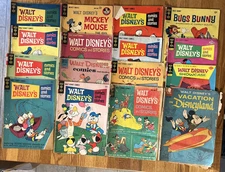 Walt Disney Comics and Stories. Vintage Lot of 16 Comics Dell & Gold Key .10-.12
