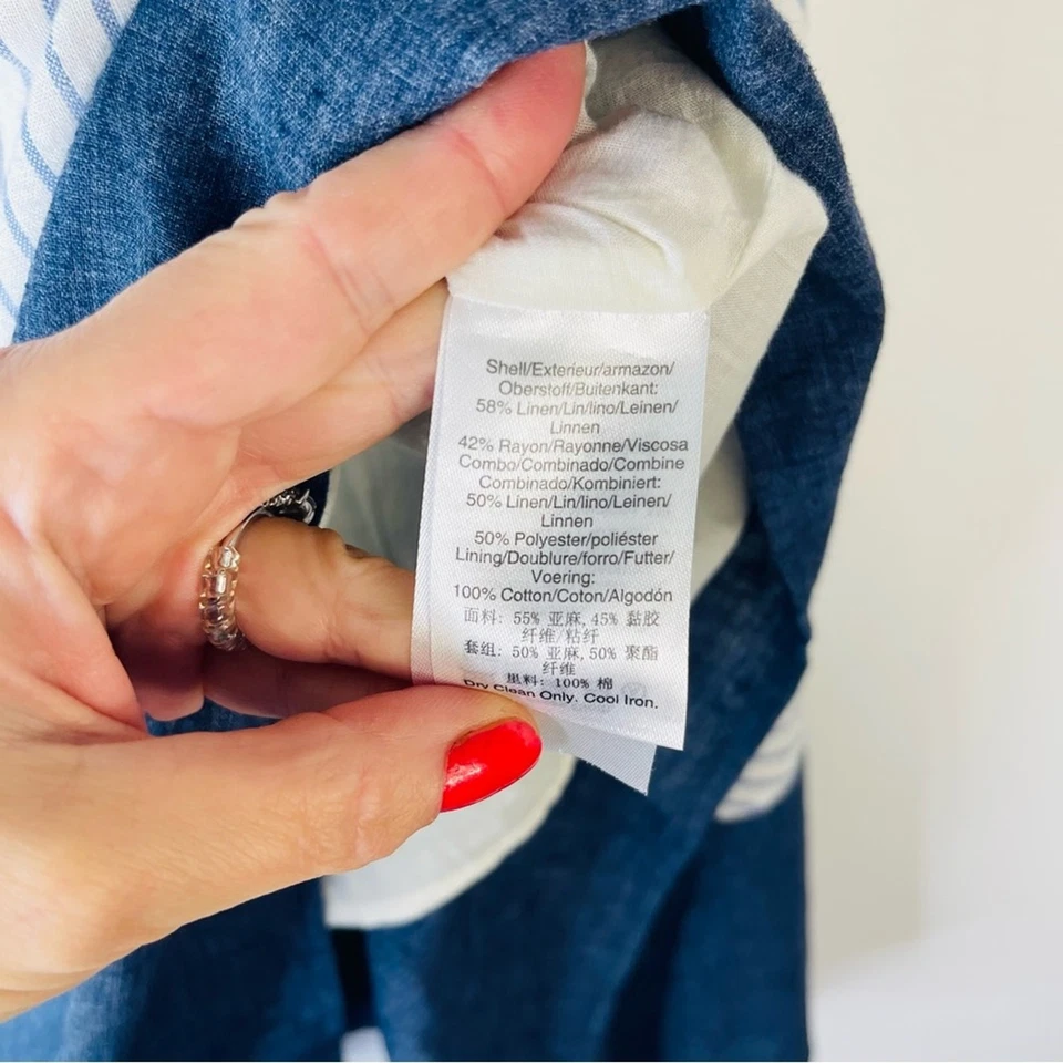 DKNY Blanco Azul Lino Rayas Asimétrico Costero Preppy Midi Falda 8 Foto 4 de 4