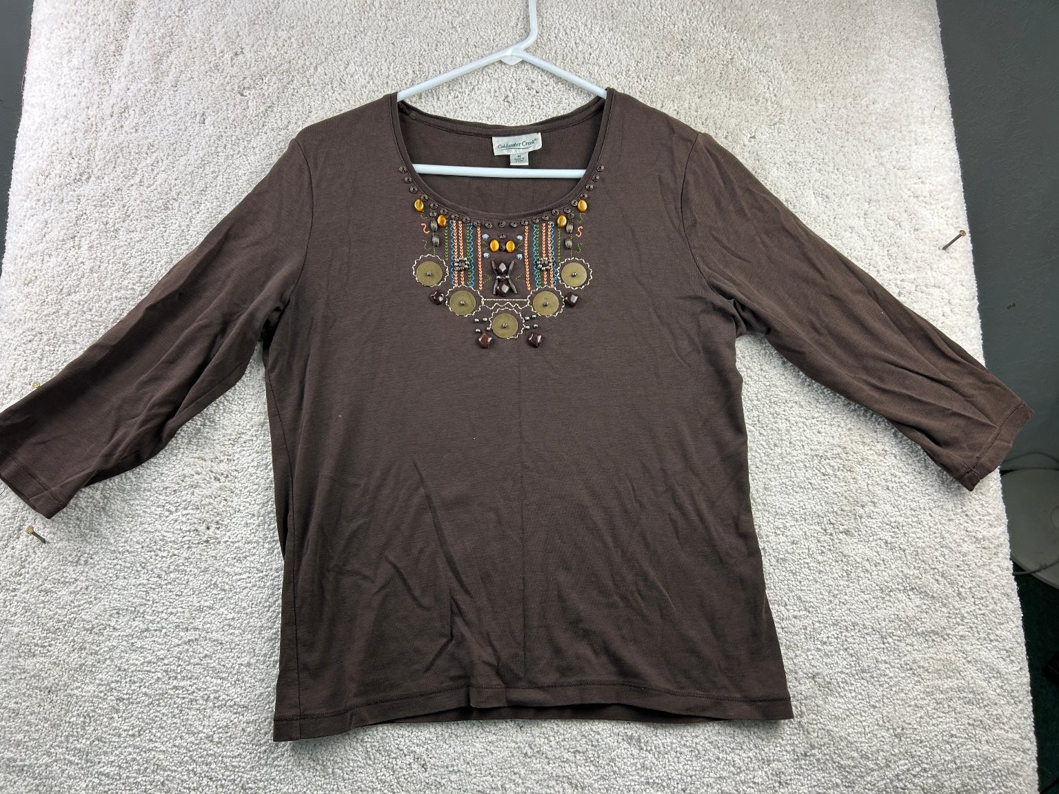 Coldwater Creek Women's Brown Medium Cotton Embel… - image 1