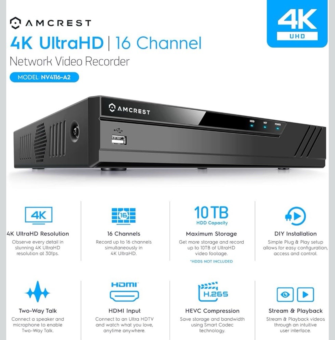Amcrest 4K 16CH NVR (1080p/3MP/4MP/5MP/8MP) Network Video Recorder