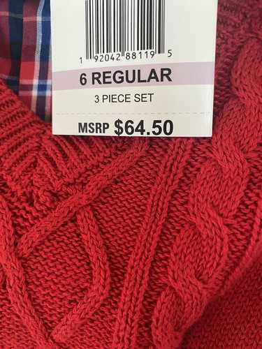 TFW Little Boys Sz 6 Red Sweater Vest Plaid Shirt & Pants, 3 Pc Set - $65 NWT - Picture 5 of 6