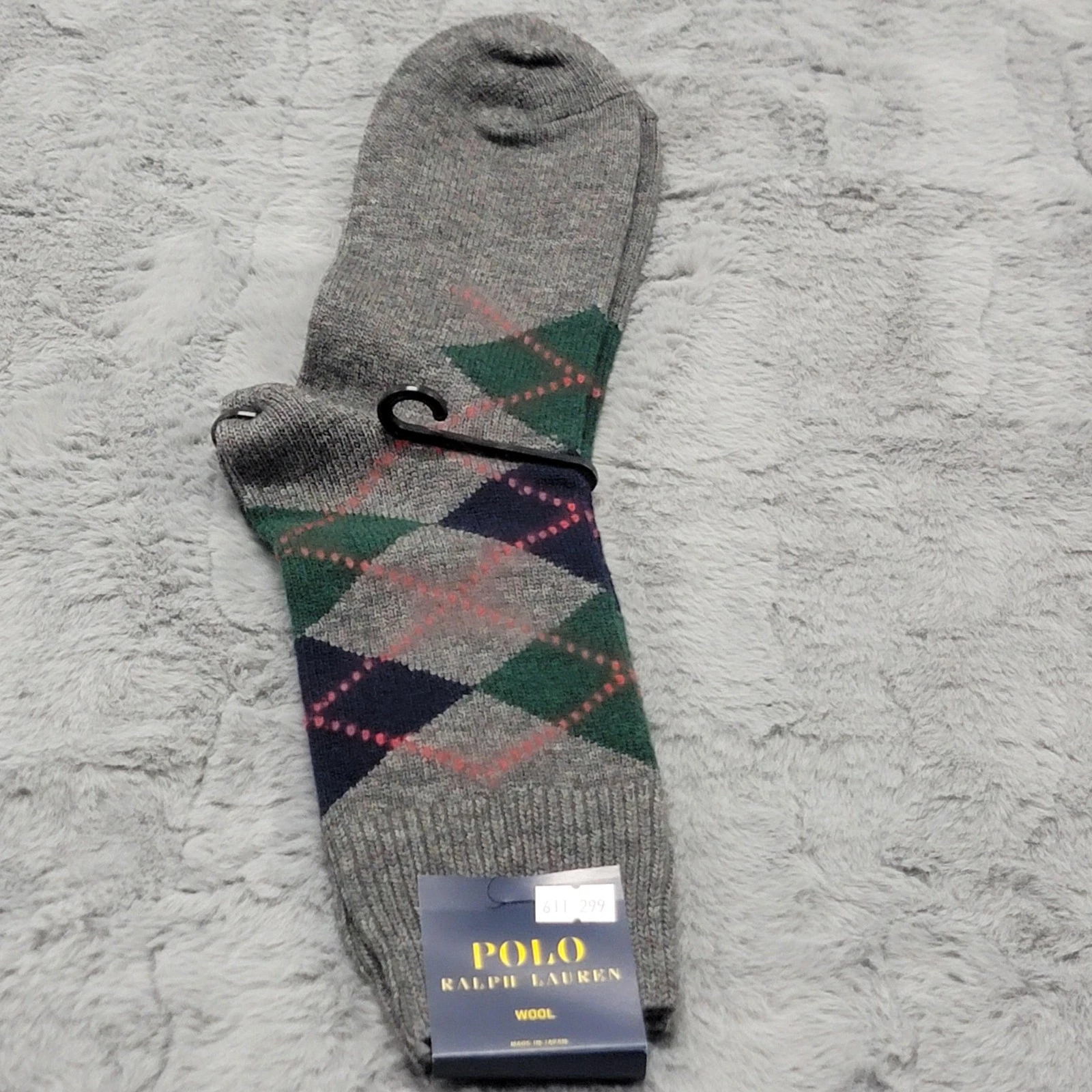 Polo Ralph Lauren Wool Socks Mens 10-13 Gray Argyle Dress Mid Calf Japan