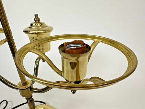 Vintage Brass Table/Desk Double Arm Lamp with Hobnail Milk Glass Shades - Picture 10 of 16