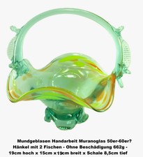 Muranoglas H&auml;nkelschale mit Fu&szlig; Mundgeblasen 19cm H x 15cm - 19cm B -  &Oslash; 19cm