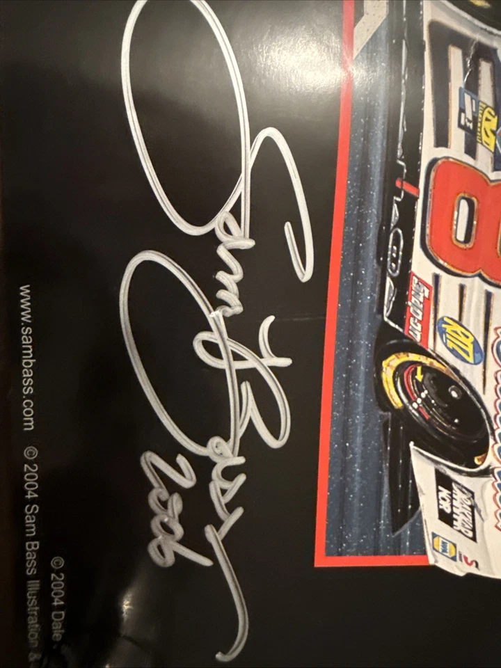 Póster firmado Daytona 500 Sam Bass 2004 Dale Jr Budweiser NASCAR #8 Foto 2 de 3