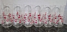 VTG Crisa Clearly Santa and Presents 16 oz Glass Tumblers MCM Christmas Set Of 6