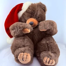 Macy's The Cellar Brown Plush Christmas Teddy Bear with Santa Hat