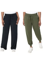 AnyBody Women's 2-Pack Cozy Knit Jogger and Full Length Pant Blk/Thyme