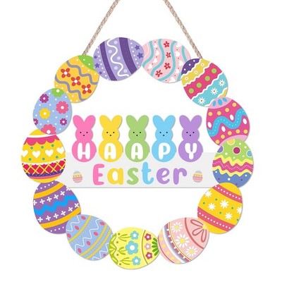 Easter Decorations Door Sign Happy Bunny Eggs Wood Wreath for Colorful 