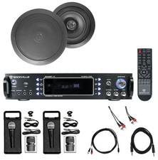 1000w Karaoke Bluetooth Amp/Mixer 2 Black Ceiling Speakers 2 Microphones