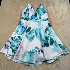 L'atiste Floral Fit and Flare Dress White Blue Green Cocktail Party