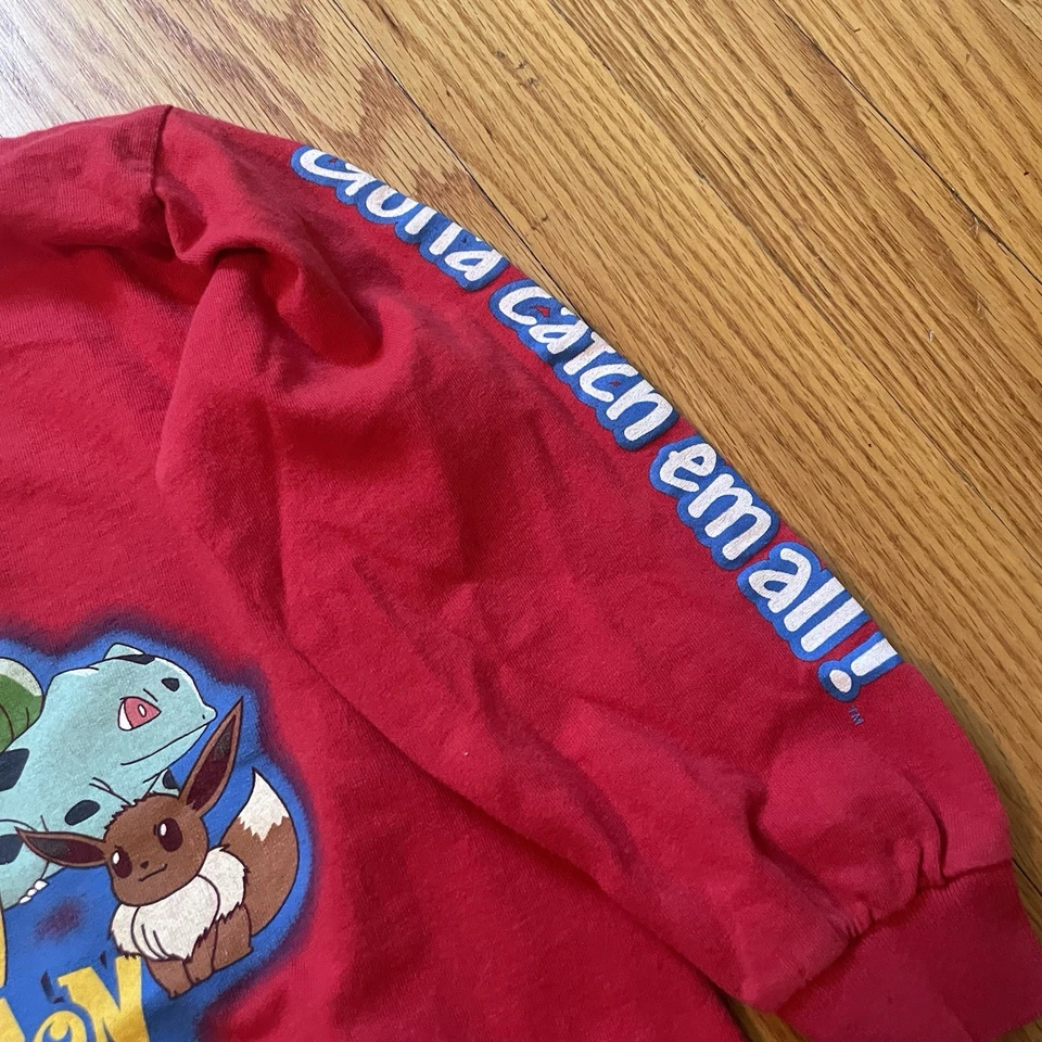 Camiseta De Colección 1999 Pokemon Manga Larga Gráfica Juvenil Talla M (5/6) Pikachu Roja Foto 4 de 4