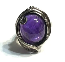NWOT HAGIT GORALI STERLING SILVER 925 OVAL CABOCHON AMETHYST RING SZ 6 ISRAEL HG